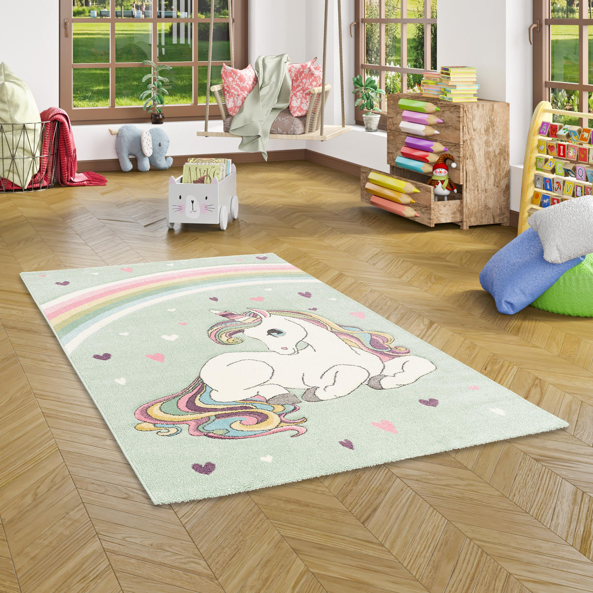 KINDER TEPPICH MAUI KIDS EINHORN PASTELL - Mintgrün, Textil (80/150cm) - Pergamon
