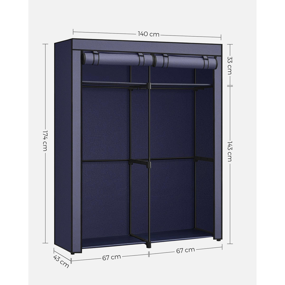 GARDEROBE LISBON - Blau, Kunststoff (140/174/43cm) - Hansiro