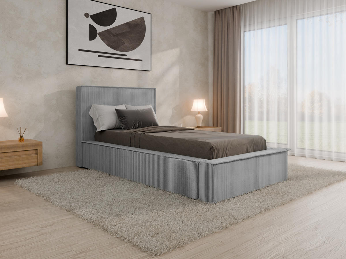 POLSTERBETT SANA 90x200cm Elegantes Polsterbett für modernen Wohnstil , Taschenfederkernmatratze mit kokos KORNOS (20cm), grau - Grau, Holz (90/200cm) - Panda Möbel