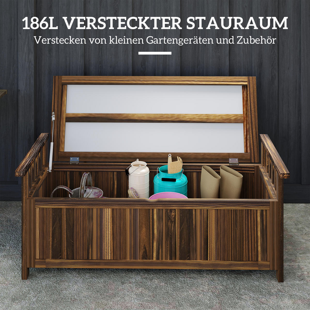 GARTENBANK 2-Sitzer DE-08292 mit Stauraum, Armlehnen Verkohlt - Naturfarben, Holz (128.5/53.5/52cm) - ComfortXL
