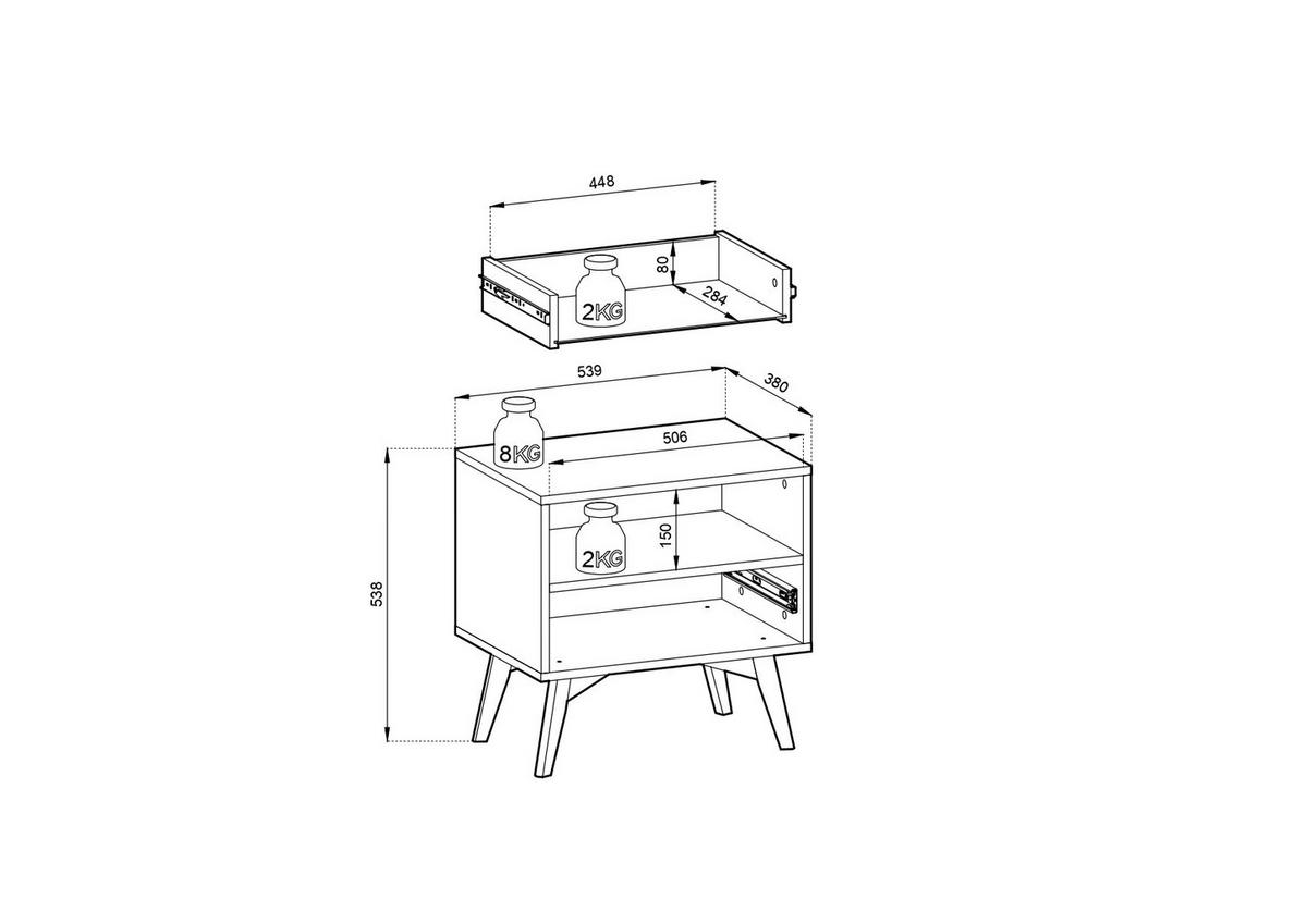 NACHTTISCH Firr S54, Sandbeige, Skandi-Fischgrätmuster, Schlafzimmer, 1 Schublade, 1 Ablage, Goldgriffe - Beige, Holzwerkstoff (54/54/38cm) - Bettso
