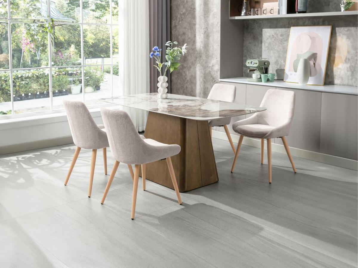 STUHL 2er-Set - Stoff & Buche - Beige - MASURIE - Beige, Textil (56/85.5/49cm) - Vente-Unique