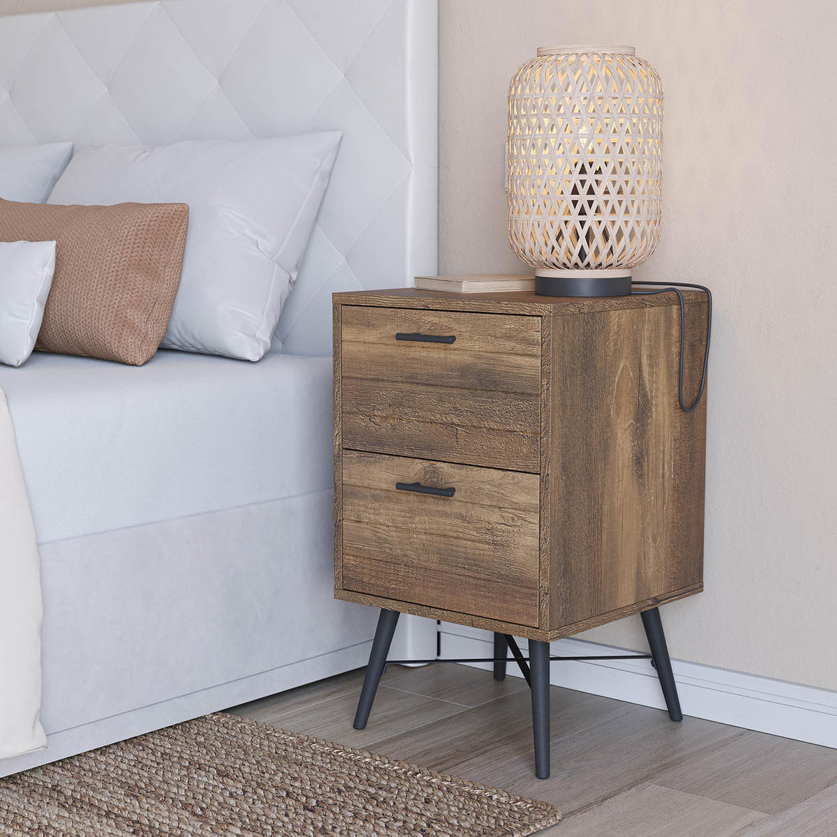 NACHTTISCH Clavel 2 Schubladen rustikale Farbe - Wildeiche, Holzwerkstoff/Metall (40/66/40cm) - VS Venta-stock