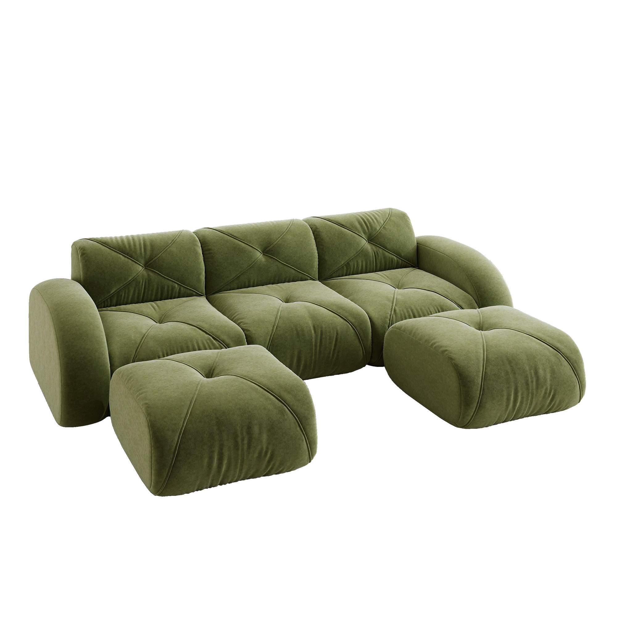 WOHNLANDSCHAFT Chenille Grün mit 2 Hocker - Grün, Textil (281/76/171cm) - WISHDOR