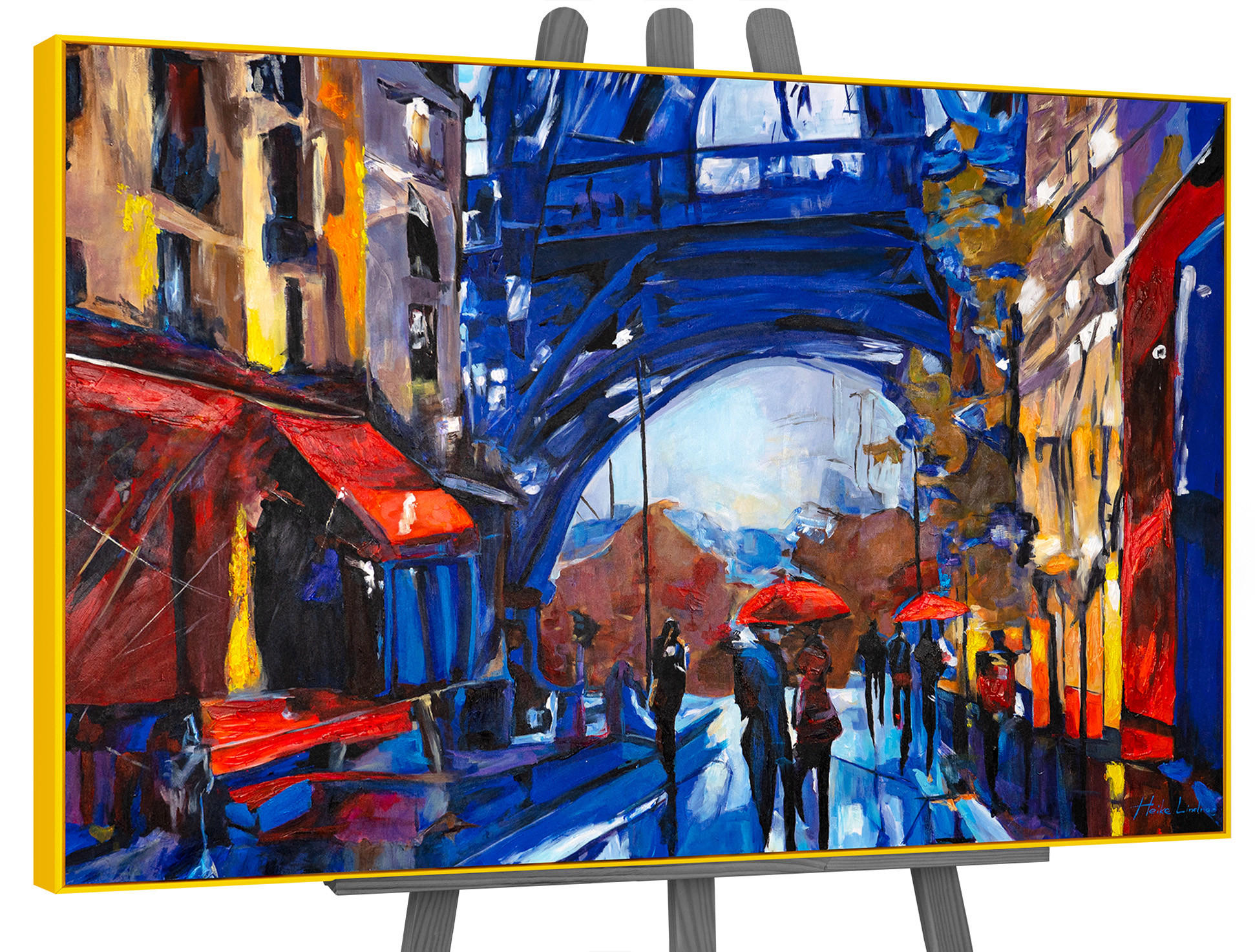 GEMÄLDE Straßen von Paris Schattenfugenrahmen Gelb 120x80 cm - Gelb, Holz (120/80cm) - YS-art gallery