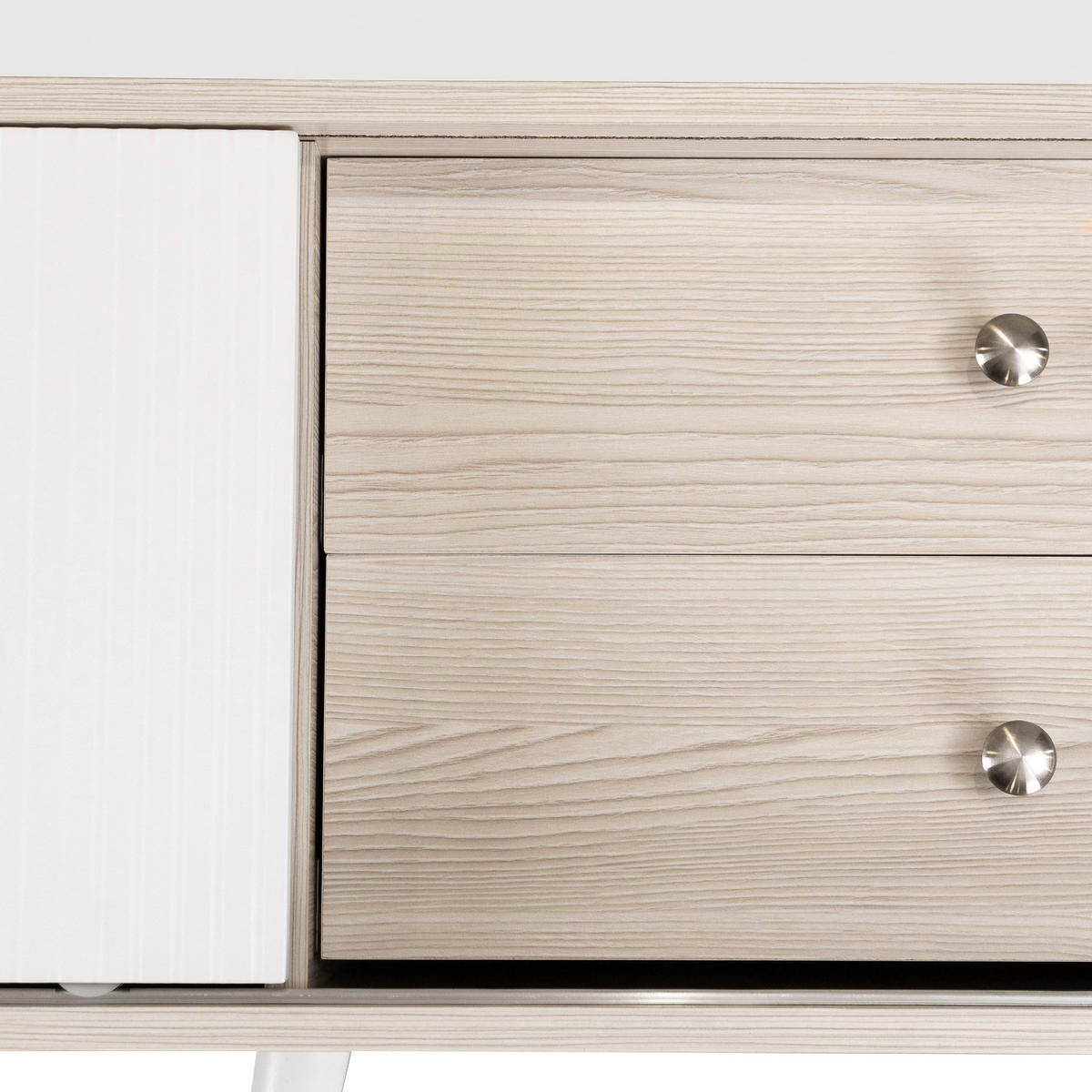 TV-LOWBOARD 160/40/58 cm Weiß/Holz aus Spanplatte mit Schiebetüren - Weiß, Holzwerkstoff (160/58/40cm) - OKWISH