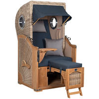 STRANDKORB Düne 1 Sitzer Teak PE Shell - Blau/Braun, Holz/Textil (96/165/80cm) - Mr. Deko