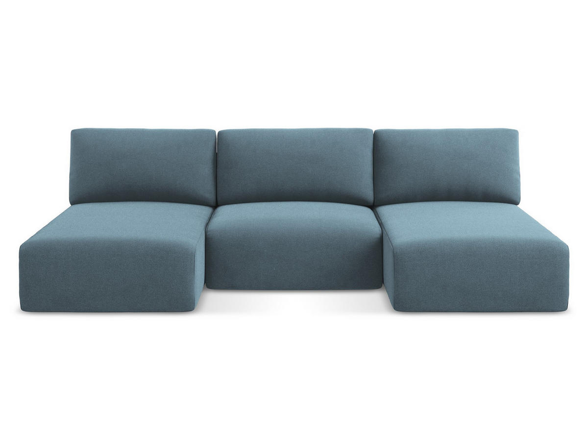 WOHNLANDSCHAFT Strukturstoff Stoff Blau - Blau/Schwarz, Kunststoff/Textil (304/79/149cm) - Makamii
