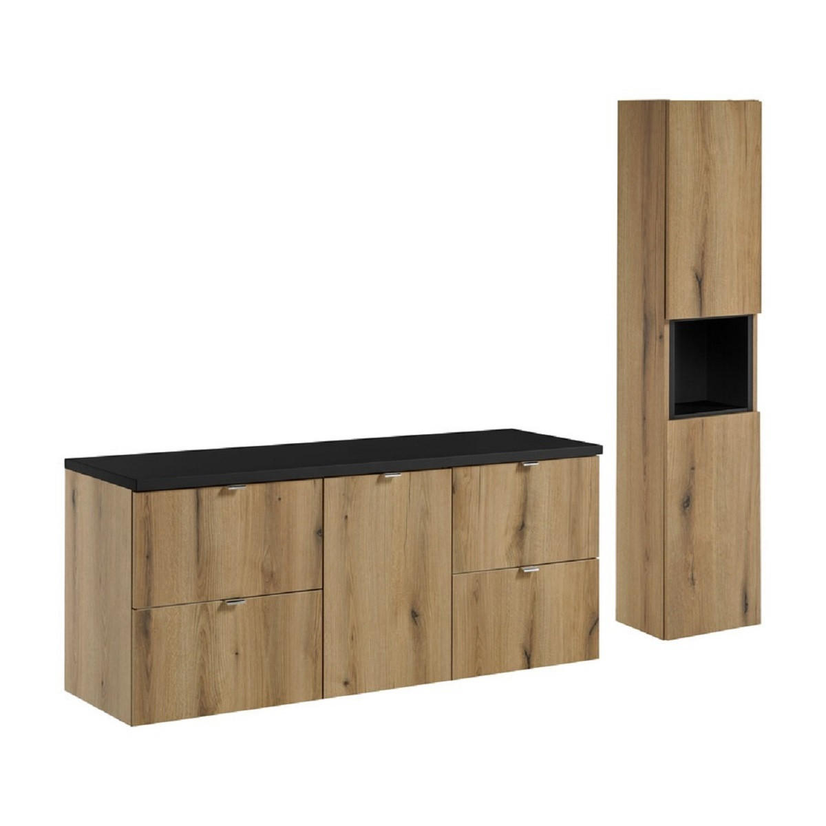 Milaros Markt Badmöbel-Set Eiche Wotan, Schwarz 140x57x40 cm