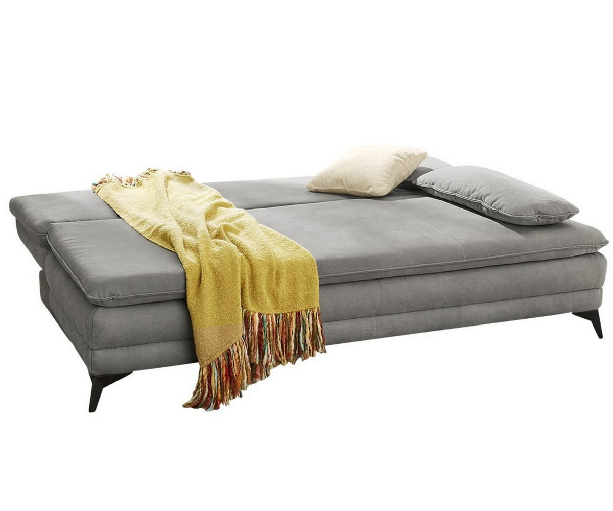 DAUER-SCHLAFSOFA Wellenunterfederung integr.Topper Bettkasten B202/T105/H90 cm, Liegefläche 158x199 cm, Mikrofaser Hellgrau / 15157 - Hellgrau/Schwarz, Textil/Metall (202/90/105cm) - luma-home