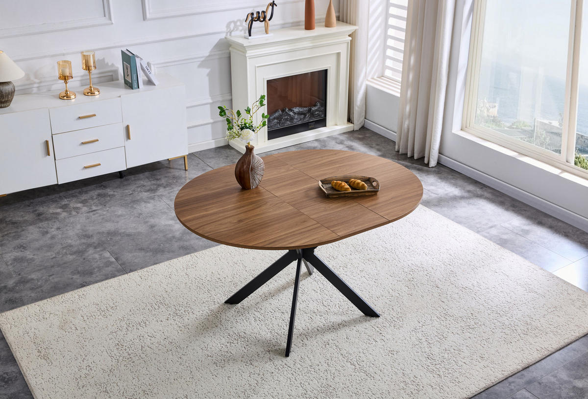 ESSTISCH 137/107/76 cm Schwarz/Walnuss aus MDF und Metall mit Ausziehfunktion - Walnussfarben, Metall (137/137/76cm) - OKMYHOME