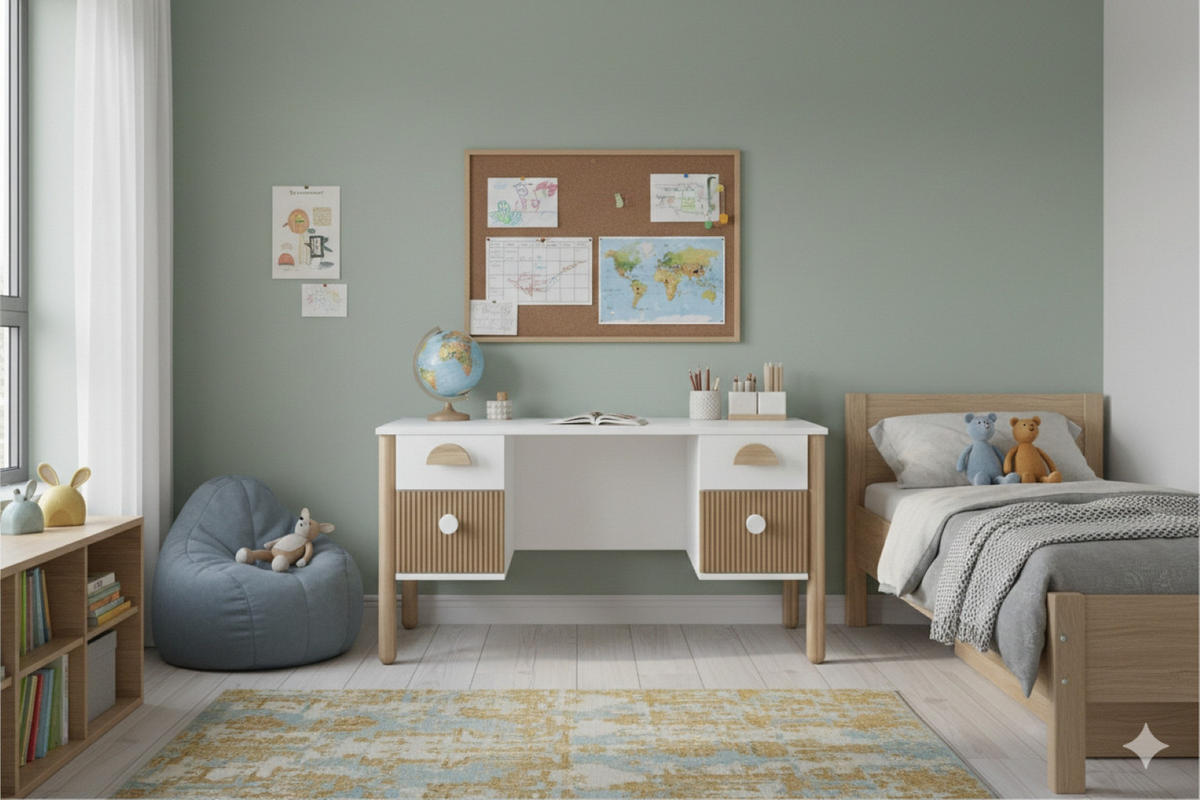 KINDERSCHREIBTISCH Bebella - Weiß, Naturmaterialien (53/74/140cm) - kiki design