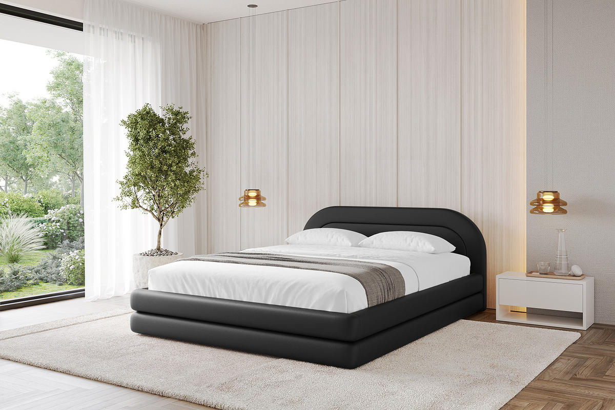 POLSTERBETT mit Bettkasten und Lattenrost, Boxbett ohne Matratze - LERIS-v1 120x200 Schwarz Kunstleder - Schwarz Hochglanz, Holzwerkstoff/Textil (120/200cm) - ALTDECOR