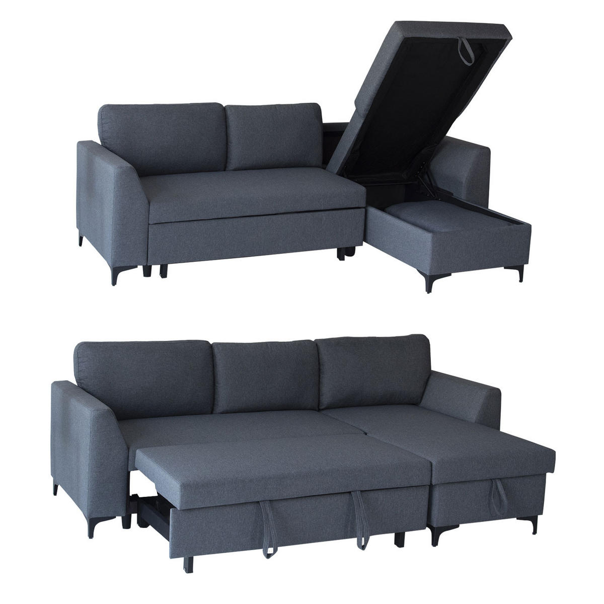 ECKSOFA LOGAN Grau 3 Plätze - Grau, Textil (145/236cm) - Happy Garden