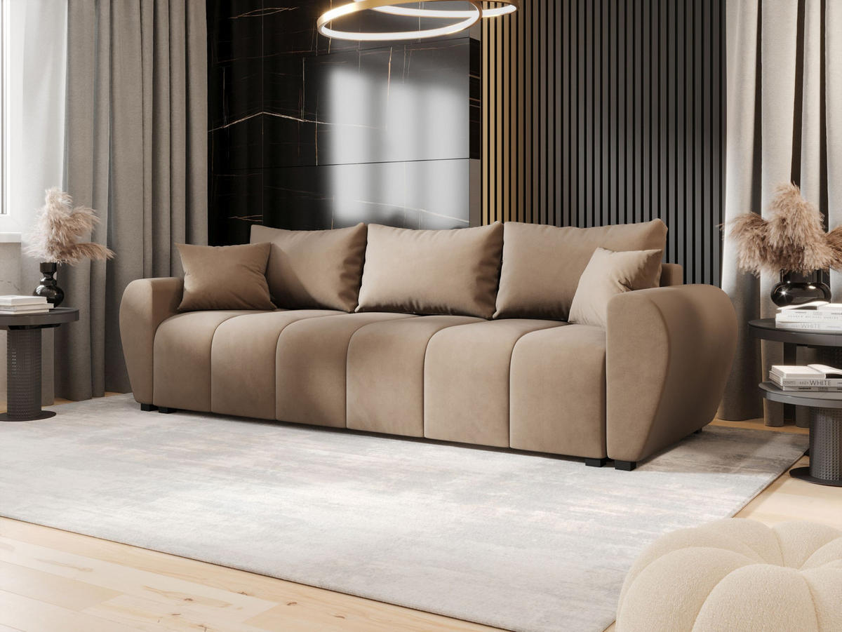 SOFA MOLISA mit Schlaffunktion ITAKA 48 mit Stauraum - Hellbraun, Textil (86/82/246cm) - Bedante