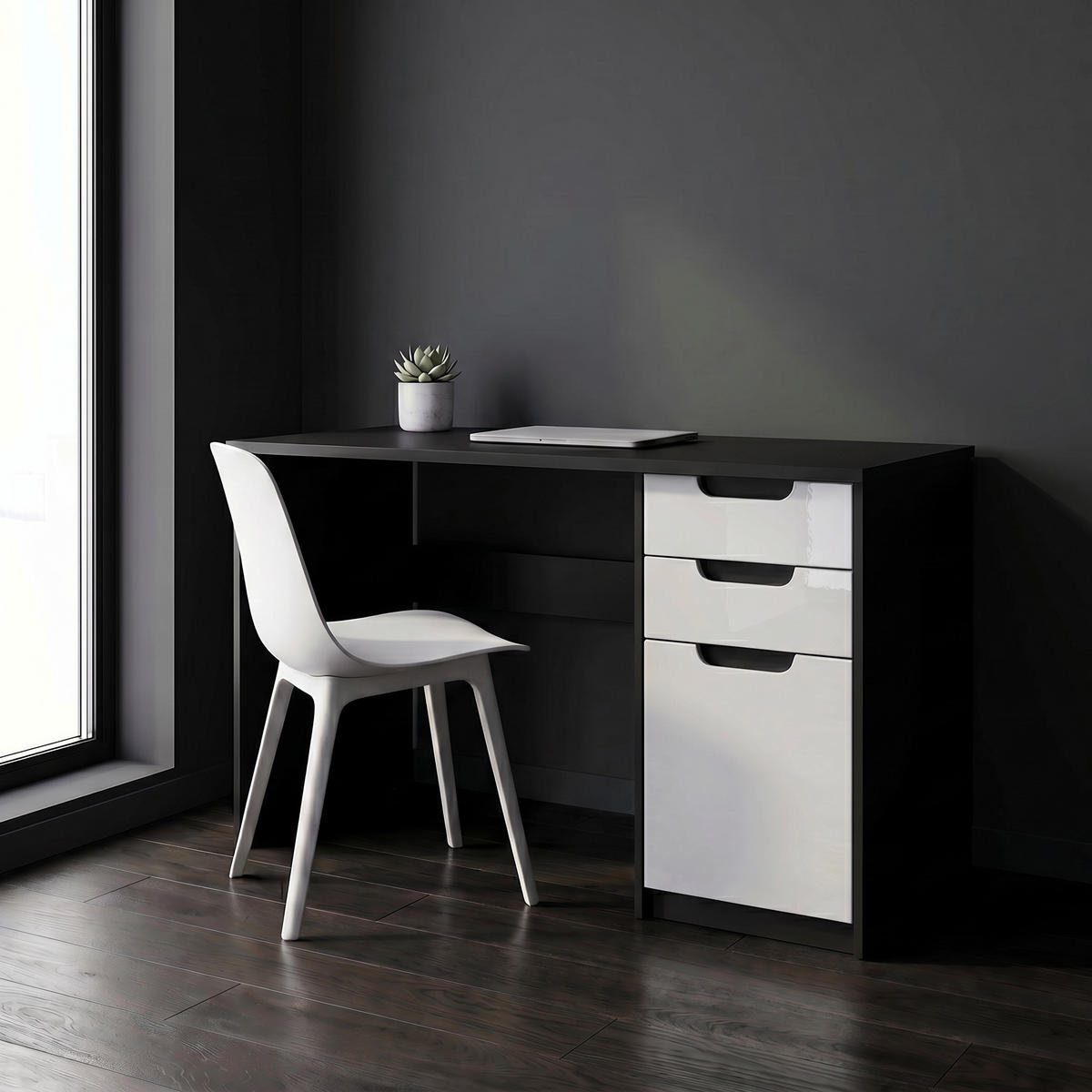 RADNI stol Logan Crna mat/Bijela visoki sjaj (129 x 76 x 60 cm) - bijela visoki sjaj, drvni materijal (60/129/76cm) - Vladon
