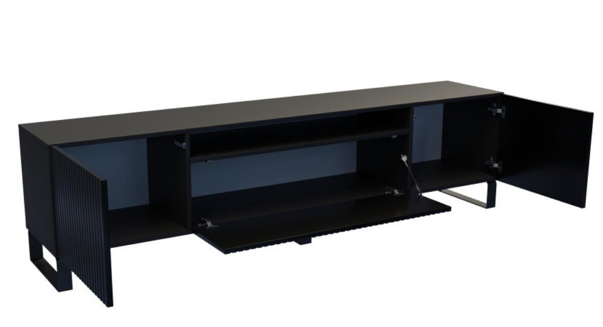 TV-LOWBOARD Schwarz MARCO Frezierte Fronten 200 cm - Schwarz, Holzwerkstoff (200/53/41cm) - Sepro Meble