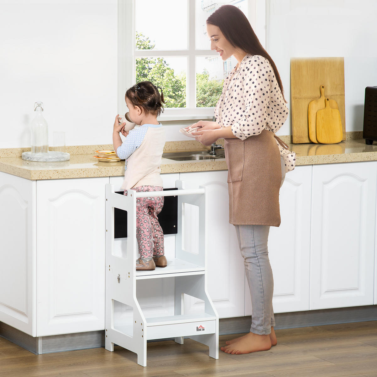 LERNTURM DE-17225 3-in-1 mit Tafel & Sicherheitsrand Weiß - Weiß, Holzwerkstoff (44/86/42cm) - ComfortXL