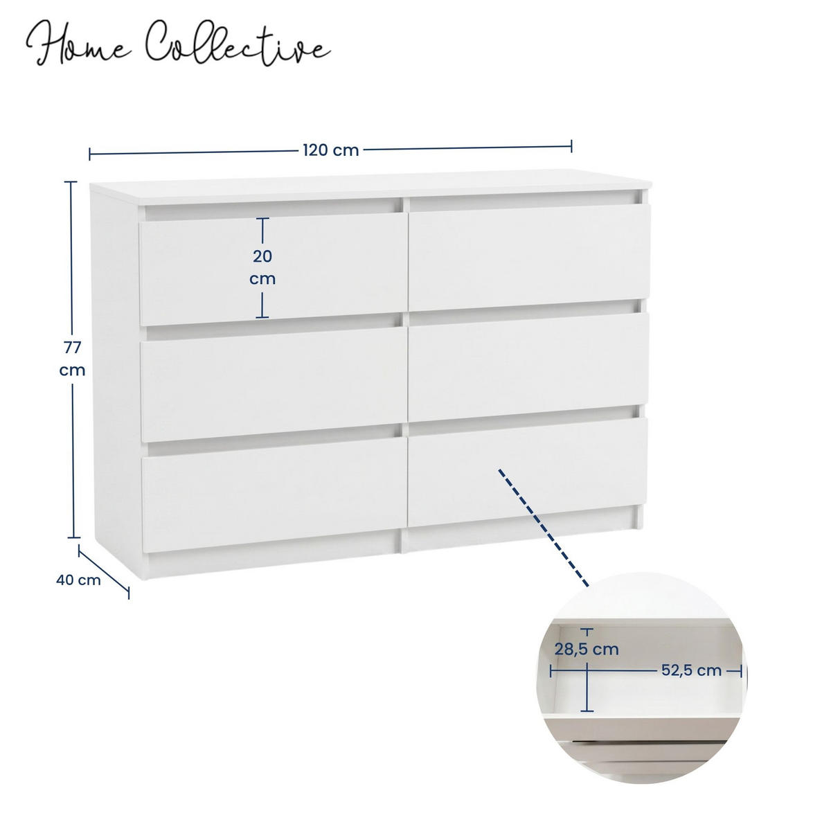 KOMMODE mit fünf Schubladen in Weiß - Weiß, Holzwerkstoff (120/77/40cm) - Home Collective