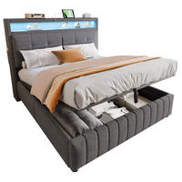 POLSTERBETT 160/200 cm grau aus Leinenstoff mit LED und Stauraum - Grau, Textil (160/200cm) - OKMYHOME