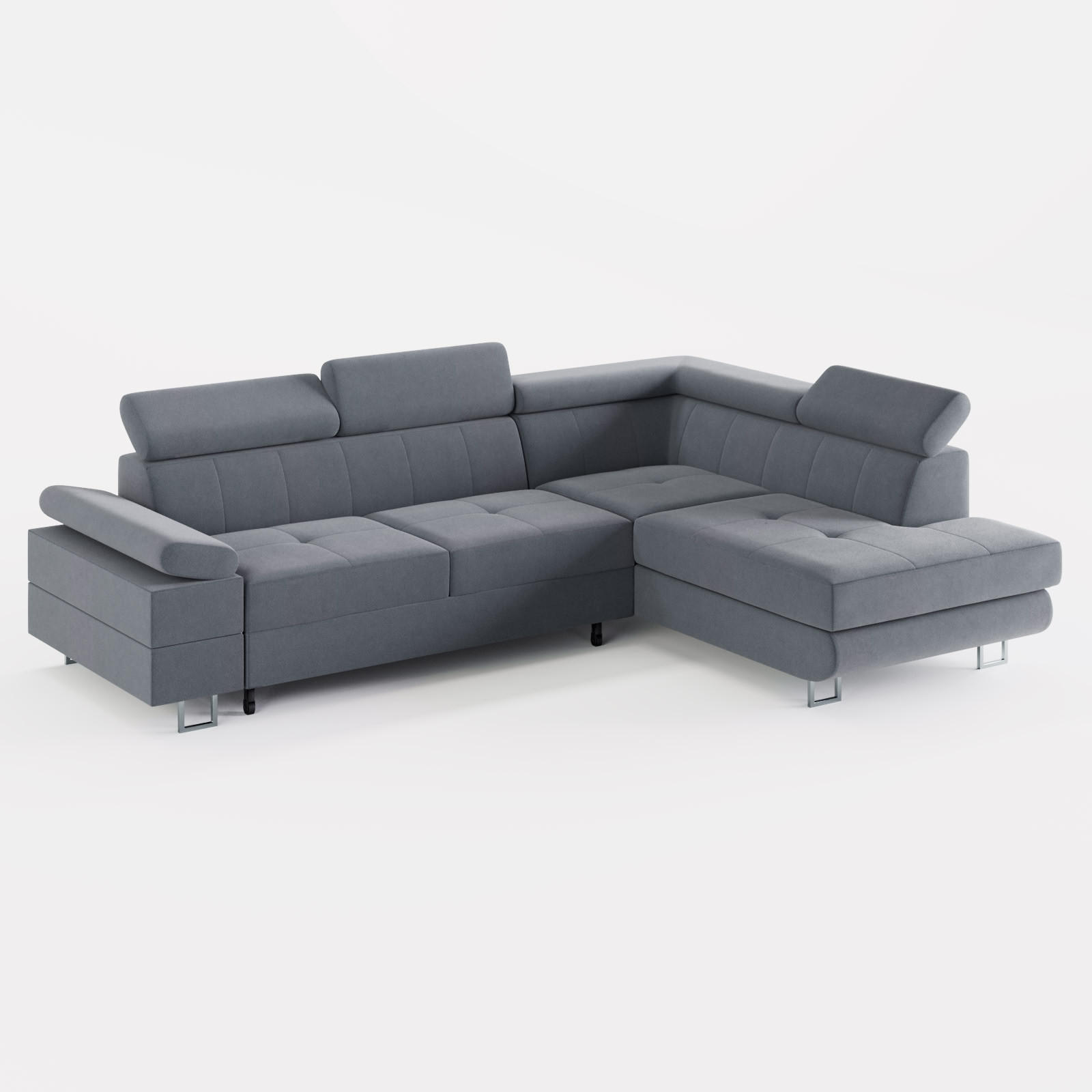 ECKSOFA CAROLINE Rechts Dunkelgrau matter Veloursstoff mit Schlaffunktion und Bettkasten - Chromfarben/Dunkelgrau, Textil (253/190cm) - Barchello