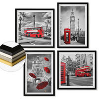 WANDBILDER 4er-Set - 50x50 cm & 40x60 cm Schwarzer Rahmen - Ginkgoblätter, heller Hintergrund - Schwarz, Kunststoff (50/50cm) - ArtPrintCave