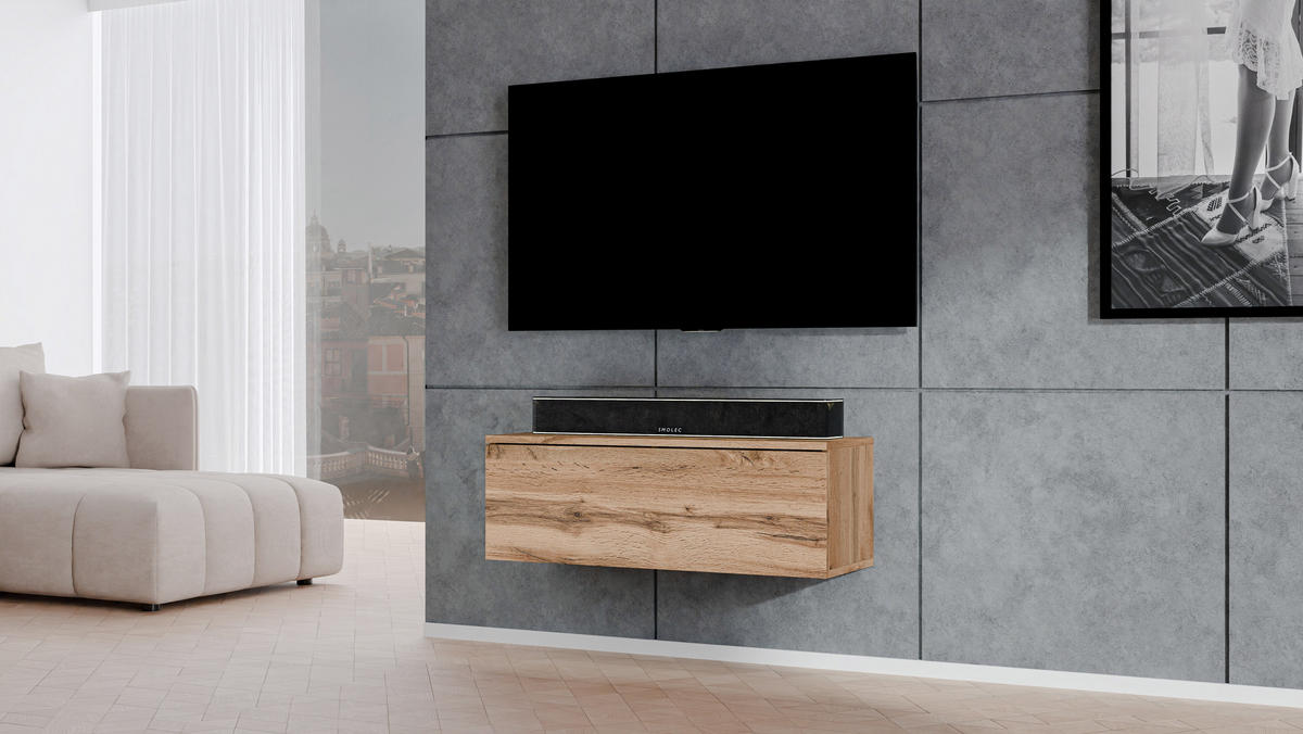LOWBOARD Loriano 100 Eiche Wotan 100/34/32 cm – TV Board - Braun, Holzwerkstoff/Kunststoff (100/34/32cm) - AX Living