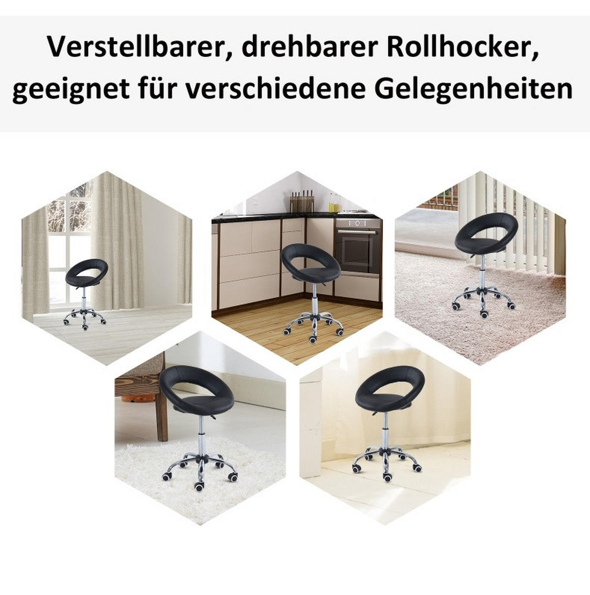 ROLLHOCKER in Schwarz 54x50x78 cm mit Rückenlehne, höhenverstellbar und drehbar - Schwarz, Kunststoff (50/78/54cm) - IVMEU