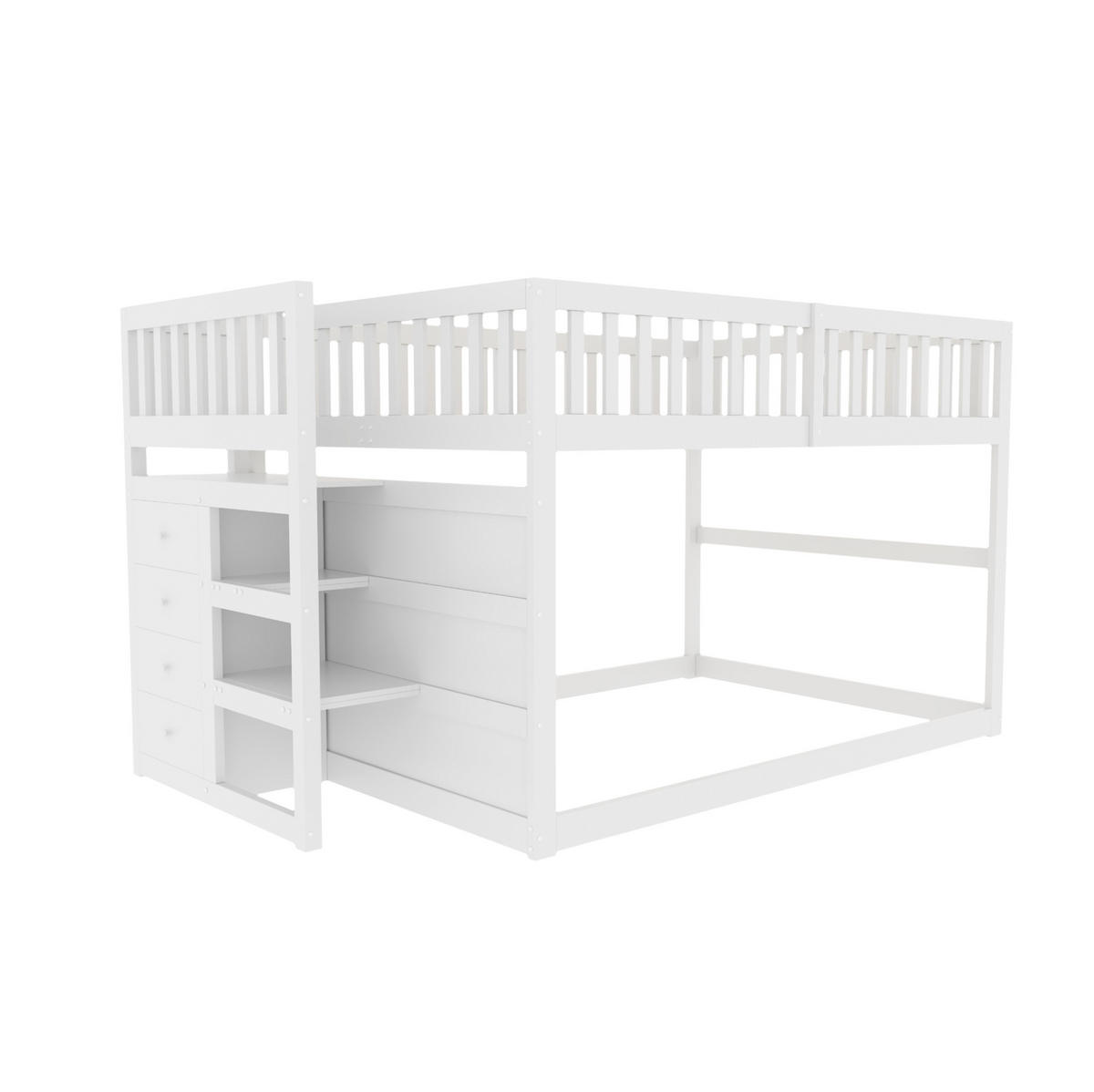 HOCHBETT 140/200 cm aus Holz mit Treppe und 4 Schubladen – Weiß - Weiß, Holz (140/200cm) - BEAOK
