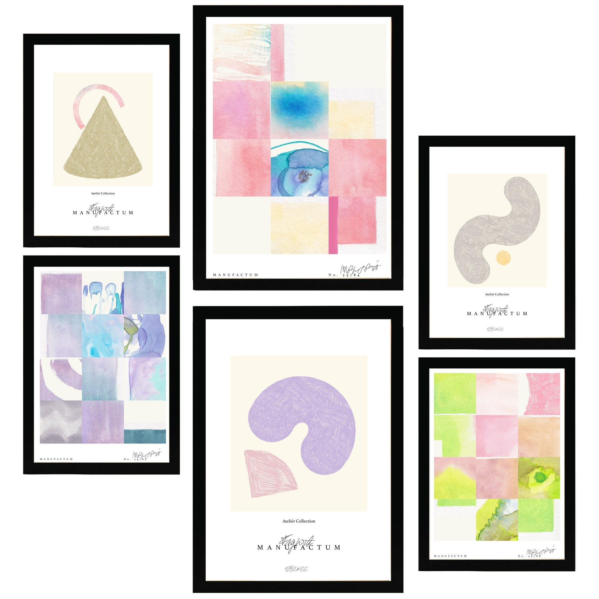 POSTER Set Mit 6 Pastellfarbene Abstrakte Kunst A3 & A4 Schwarzer Rahmen - Schwarz, Papier (29/3cm) - Nacnic