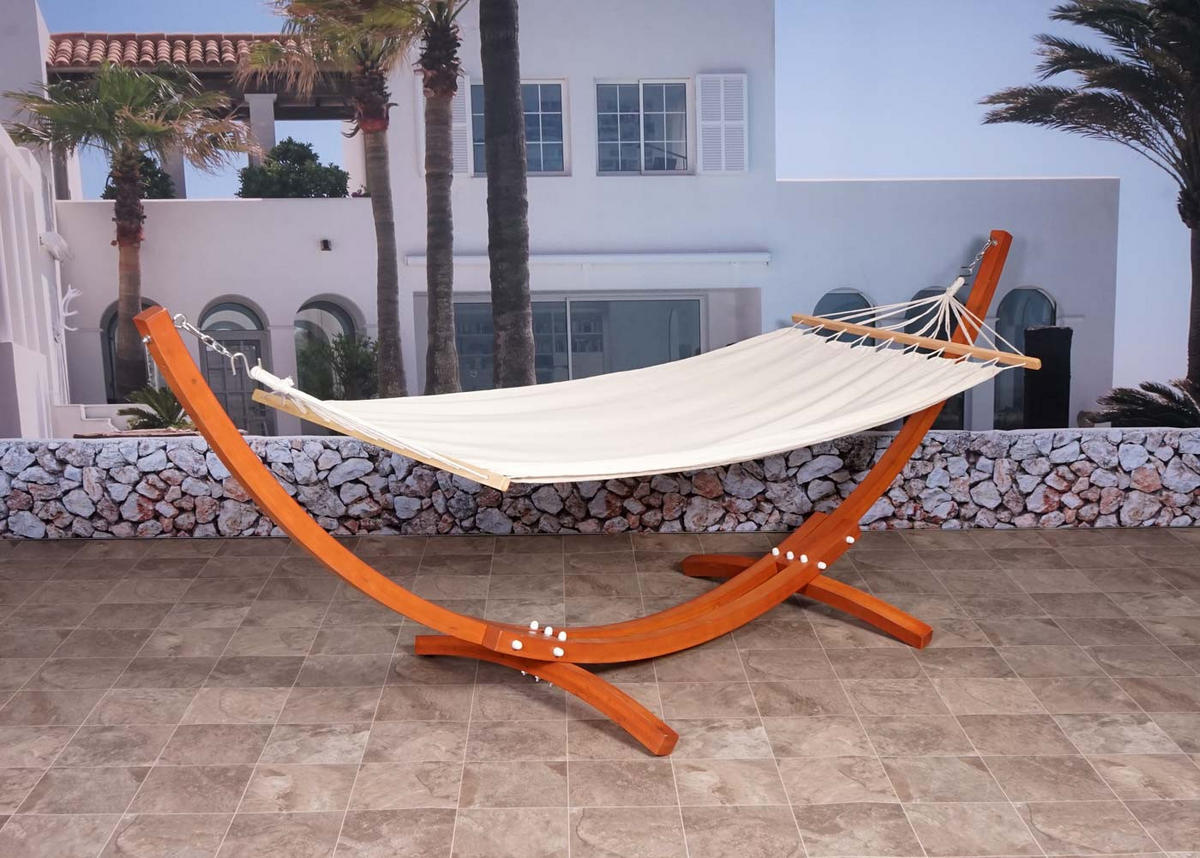 HÄNGEMATTE MIT GESTELL Braun, Cremeweiß - Braun/Weiß, Holz (320/114/98cm) - MCW