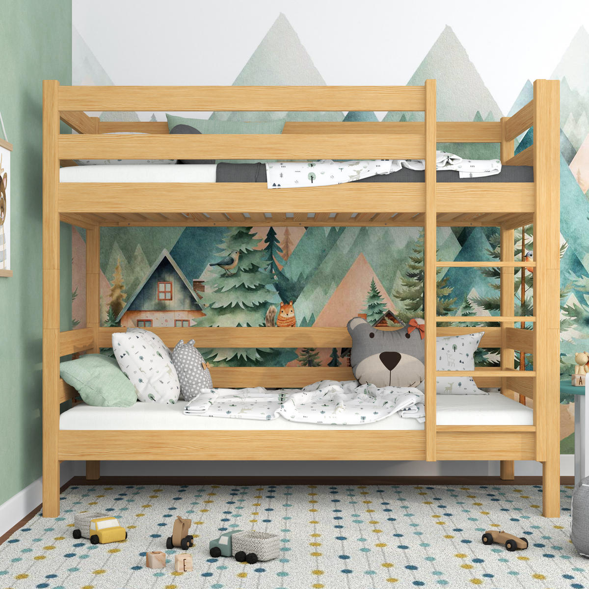 ETAGENBETT N01 Naturkiefer 100/200 - Hellbraun, Naturmaterialien/Holz (100/200cm) - N-Wood