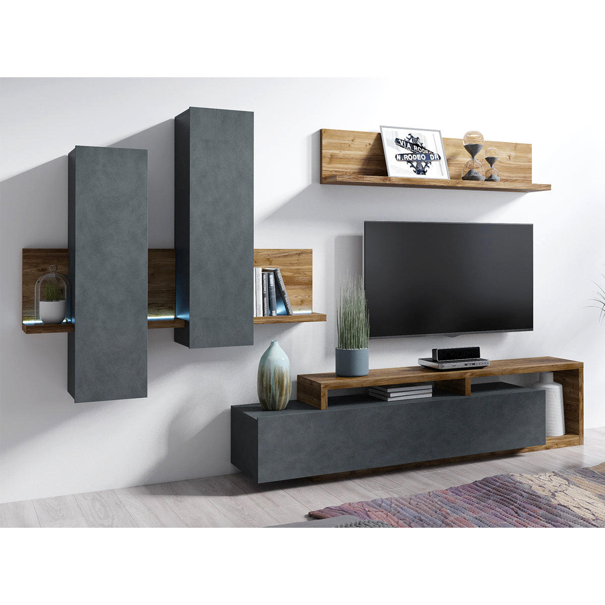 TV OMARICA Ilyes Siva in les - siva, leseni material (219/25/45cm) - Petits-meubles