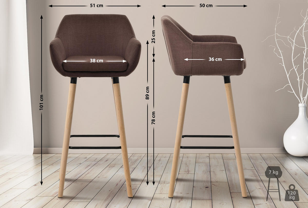 BARHOCKER Mirid Stoff Coffee - Braun, Textil (51/101/50cm) - DELUKE
