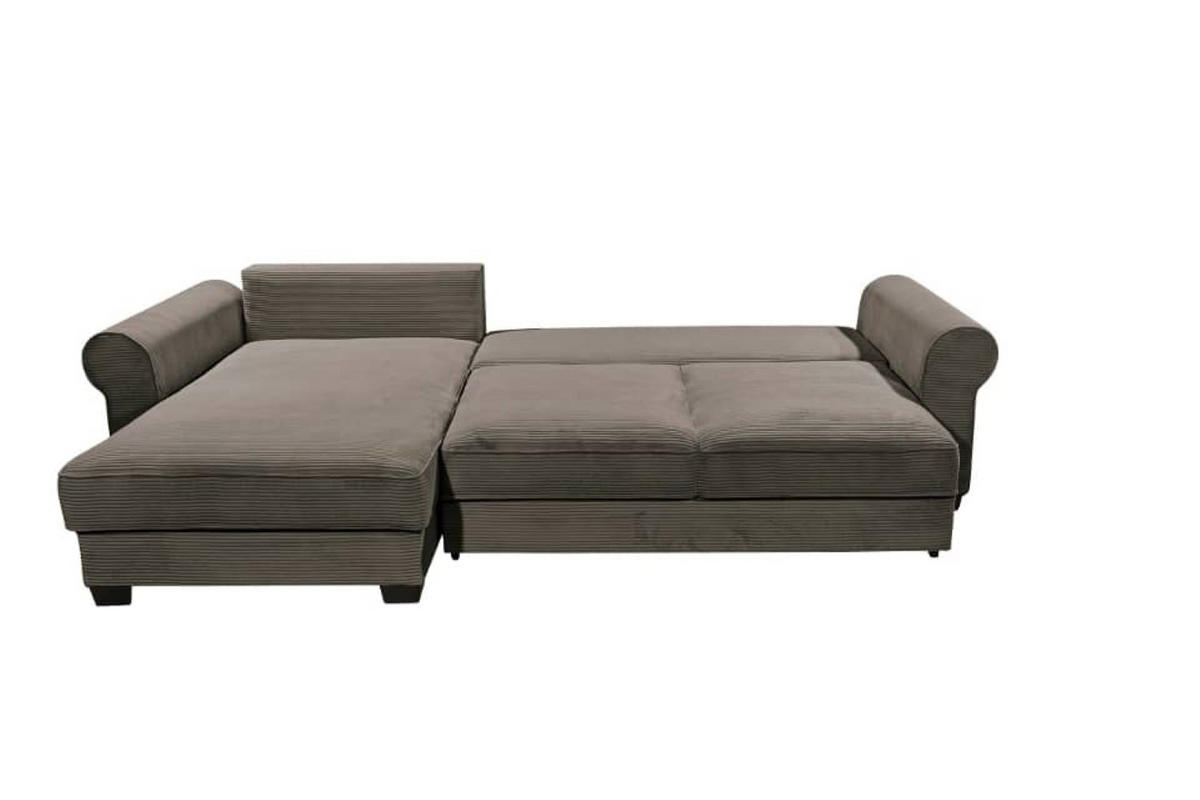 ECKSOFA beidseitig montierbar, Schlaffunktion mit Bettkasten und Nosagfederung in Breitcord - Schwarz/Braun, Textil (318/197cm) - ed exciting design
