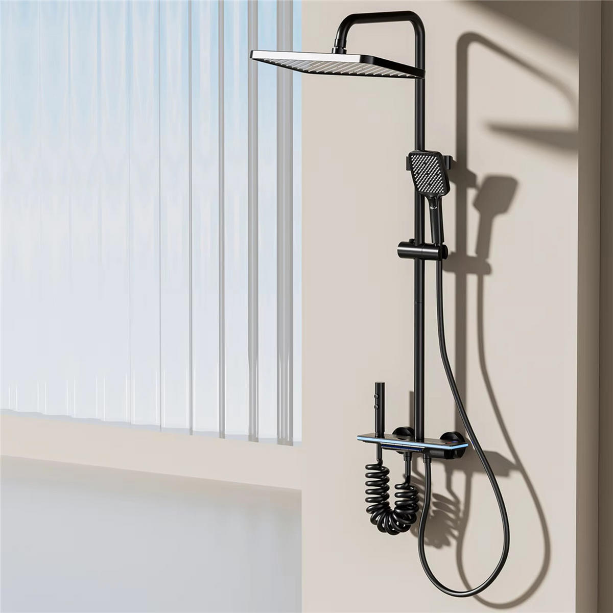 ÜBERKOPFBRAUSESET Digitalanzeige LED Kupfer Glas Regendusche, schwarz - Schwarz, Metall (20/135/31cm) - Bextcok