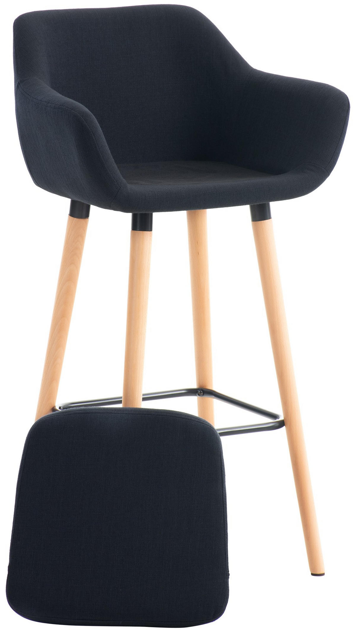 BARHOCKER mit Lehne Schwarz VILO Stoffbezug 99x55x46 cm - Schwarz, Holz/Textil (55/99/46cm) - DELUKE