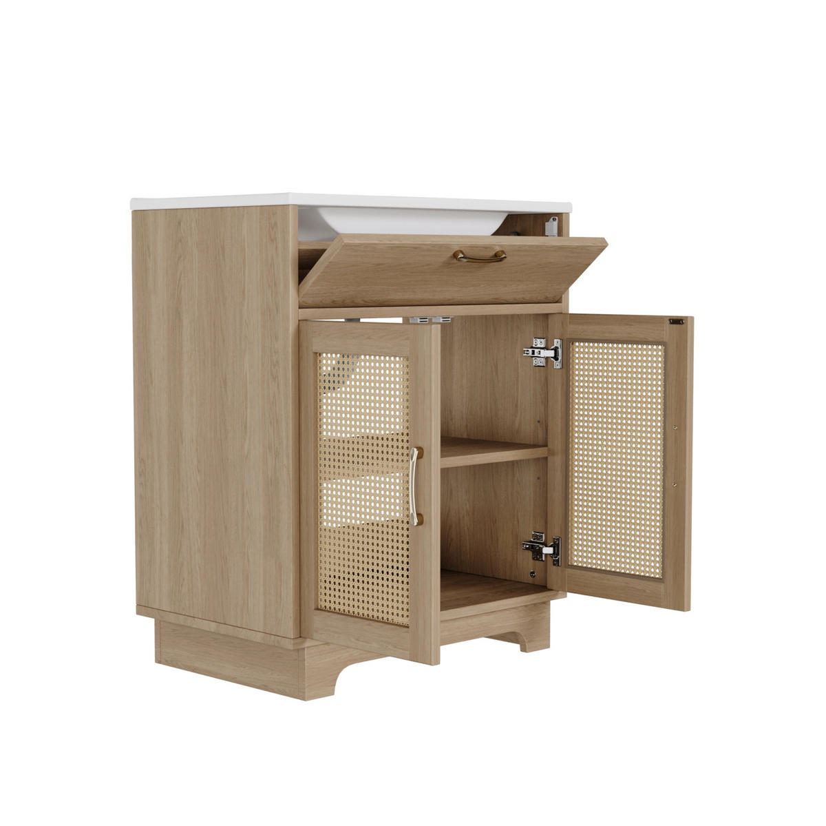 BADEZIMMERWASCHTISCH freistehend 76 x 46 x 88 cm MDF Natur mit Keramikbecken - Naturfarben, Holzwerkstoff (46/88/76cm) - Beauniv