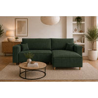 ECKSOFA mit Schlaffunktion und Bettkasten Rio, Ecksofa Cordstoff Grün, Ottomane Universal, 249x142 cm - Grün, Textil (249/142cm) - Marpur
