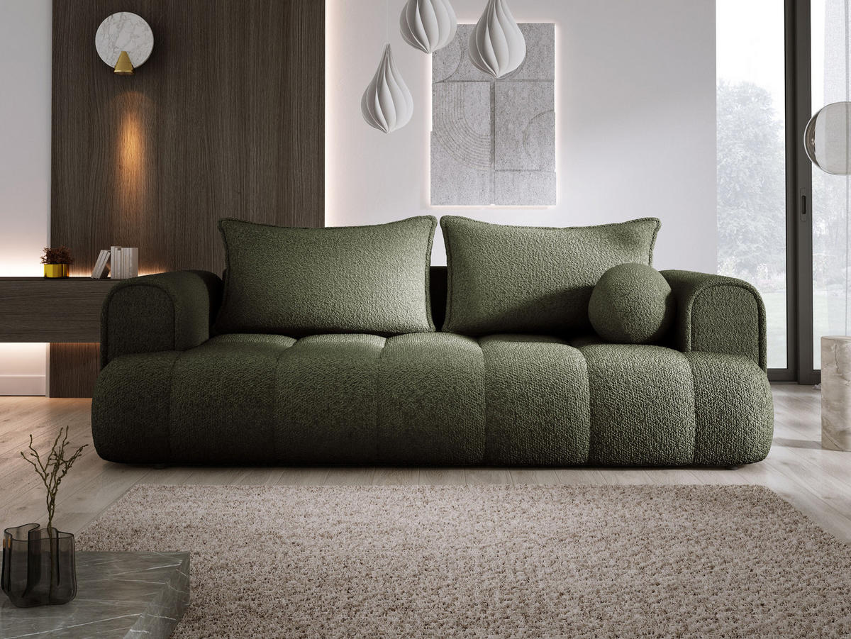 SOFA COCO SCHLAFSOFA mit Bettfunktion, Anthology Stoffbezug, 2-Sitzer, freistehend, Größe: 250x105x90 cm, Grün - Waldgrün, Holz/Textil (250/90/105cm) - DomoHome