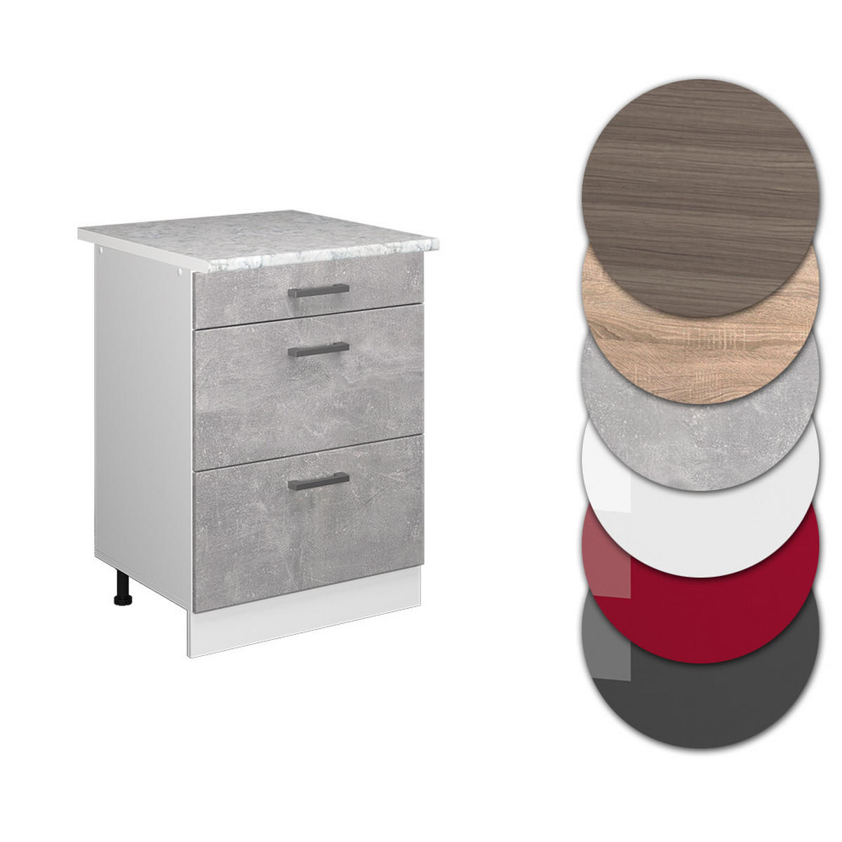 KÜCHENSCHRANK R-Line Beton 60 cm mit Schubladen, AP Marmor - Schieferfarben/Hellgrau, Holzwerkstoff (60/81.6/60cm) - Vicco