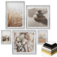 WANDBILDER 5er Set - 50x50 cm & 20x30 cm & 40x60 cm Silberner Rahmen - Wolkenmeer, Traumfänger, Gras - Silberfarben, Kunststoff (40/60cm) - ArtPrintCave