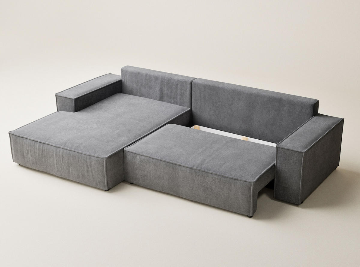 ECKSOFA Maze Grau Chenille-Stoff - Rechts Seite - Schwarz/Grau, Holz/Holzwerkstoff (185/294cm) - Maison de Reve