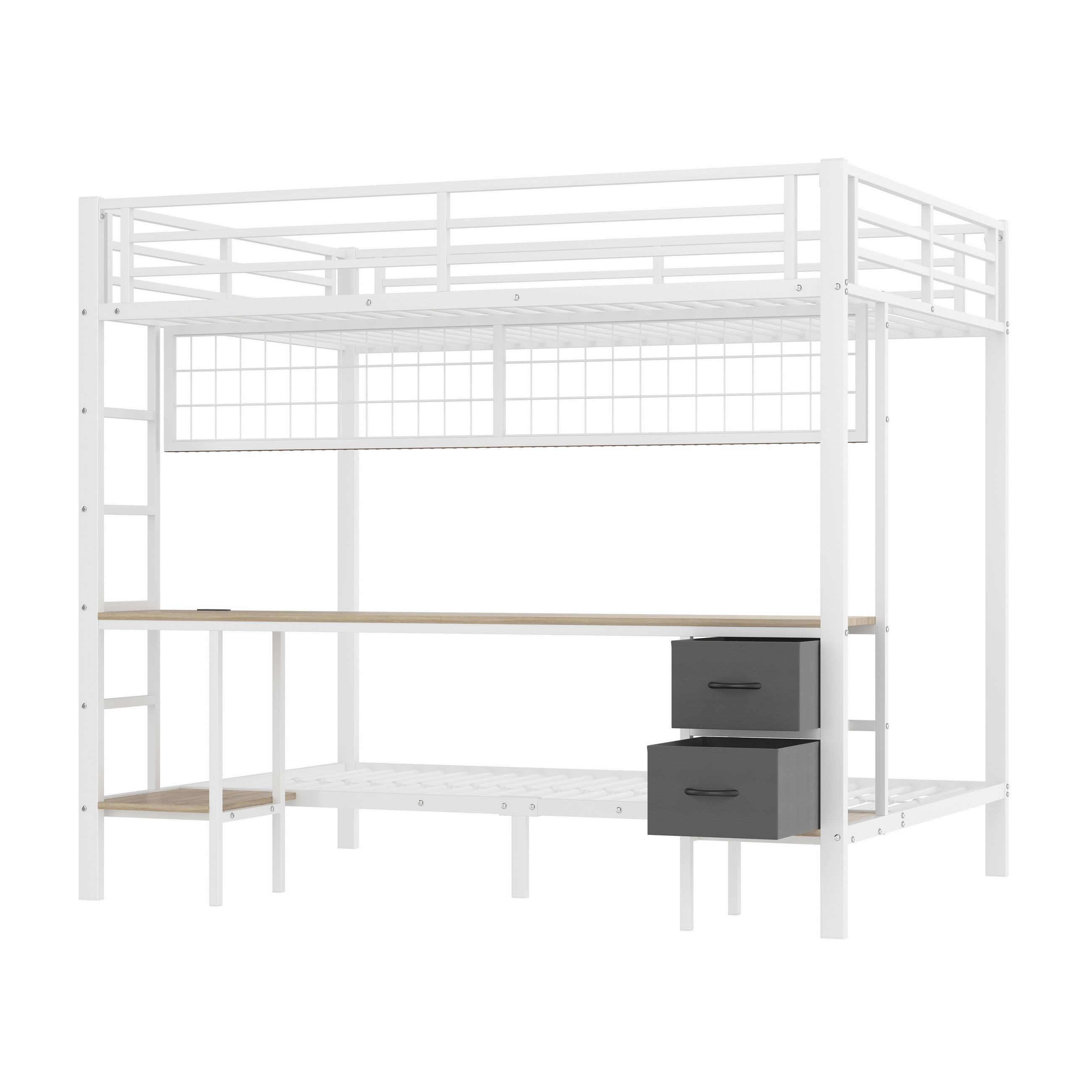 KOMHTOM PATROVÁ POSTEL 90x200 a 140x200 cm se 7barevným LED páskem, USB nabíjecím portem, bez matrace, bílá