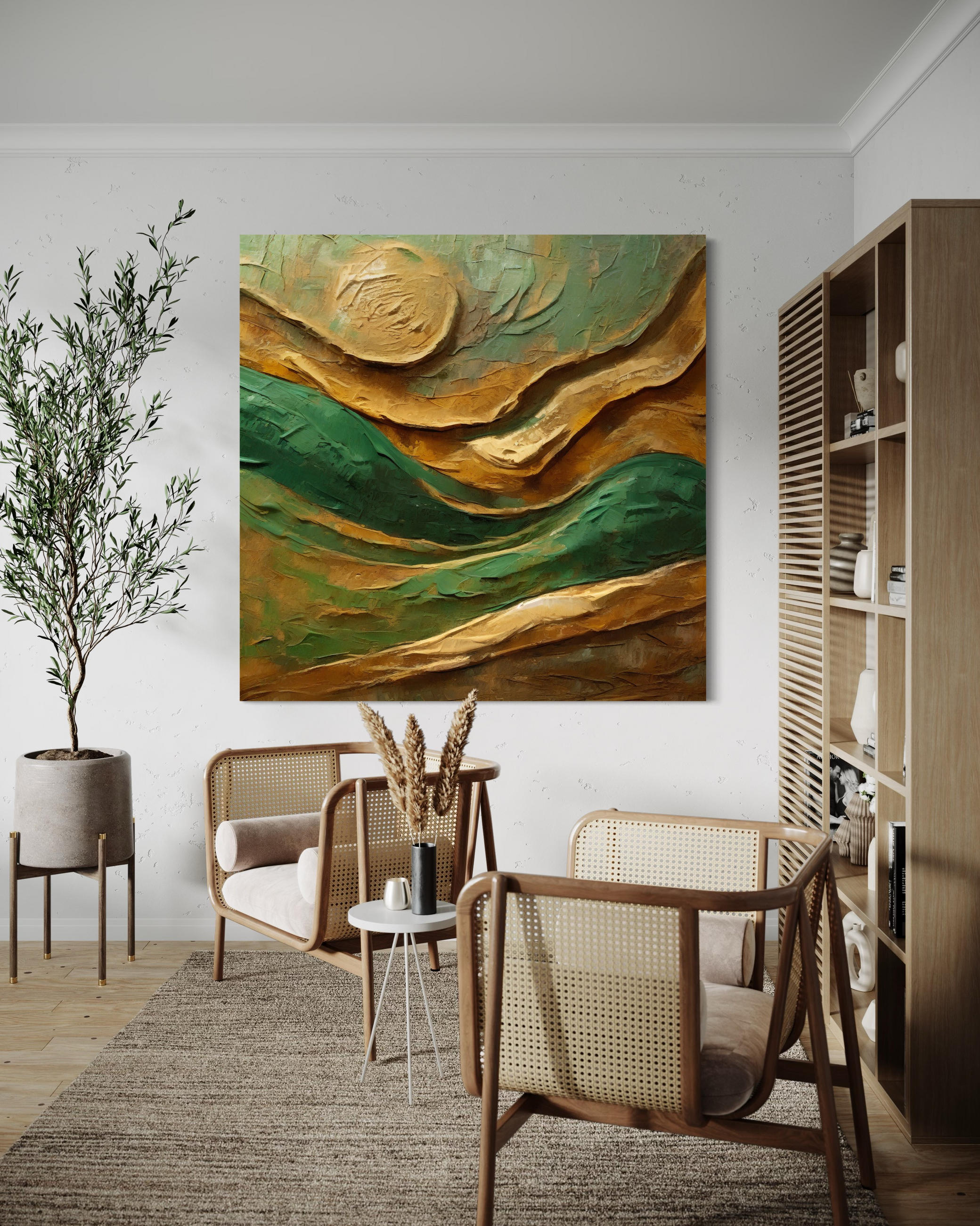 WANDBILD grün gemaltes abstraktes - Grün, Textil (50/50cm) - Feeby