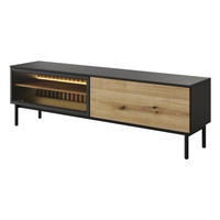 TV-BOARD mit Glas 180 cm Jotare, LED, Schwarz, Eiche Evoke - Schwarz, Holz (180/55/39cm) - Emporius