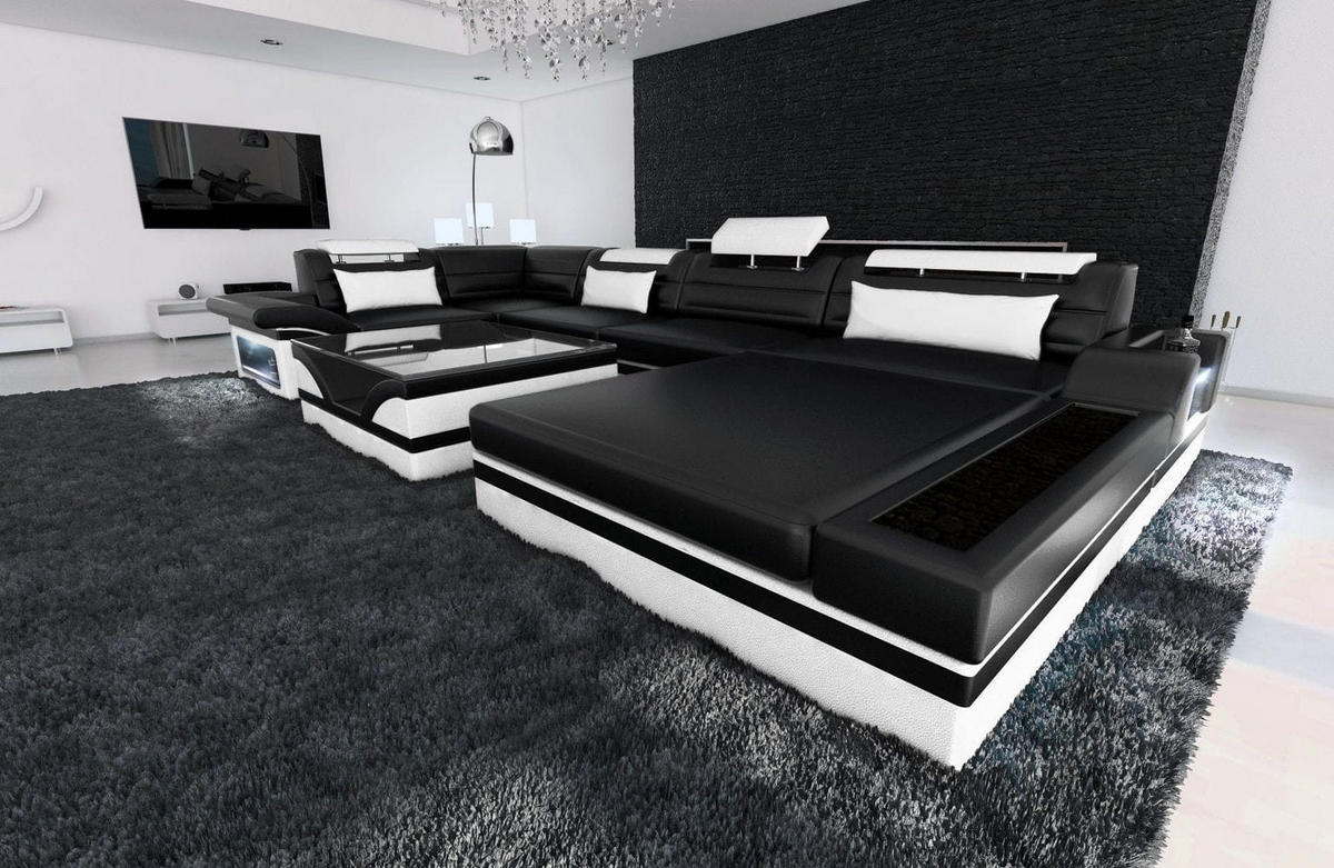 SOFA Mezzo U Schwarz Weiß Kunstleder - Schwarz, Textil (372/78/214cm)