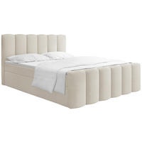 BOXBETT Serenity mit Bettkasten, Boucle Creme 180x200 cm – inkl. H4 Taschenfederkern Matratze & Foam Topper - Creme/Schwarz, Holz/Holzwerkstoff (180/200cm) - WFL GROUP