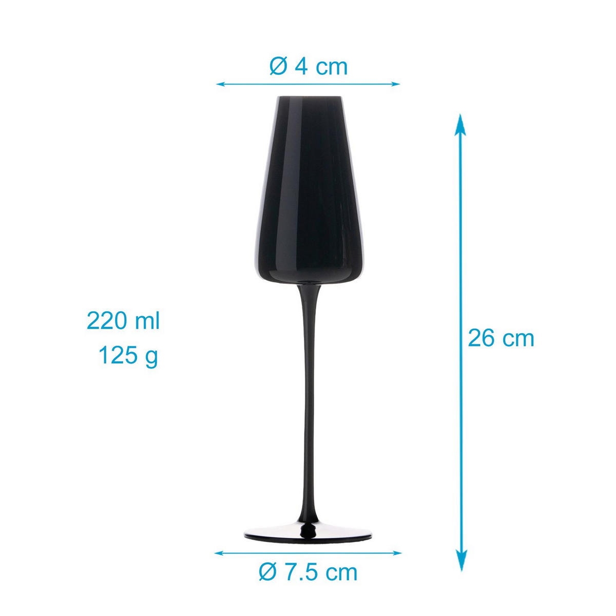 CHAMPAGNERGLÄSER 220 ml (4er-Set) - Schwarz, Glas (0.2L) - Intirilife