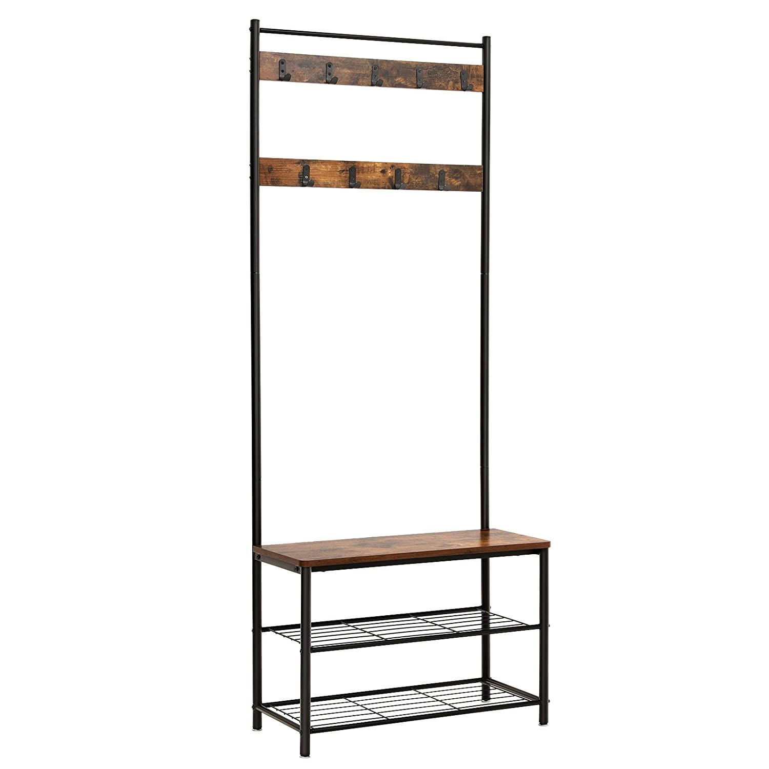 GARDEROBENSTÄNDER Rustikal Braun 70x32 cm HSR41BX Mit Sitzfläche - Schwarz, Metall (70/175/32cm) - Edanti